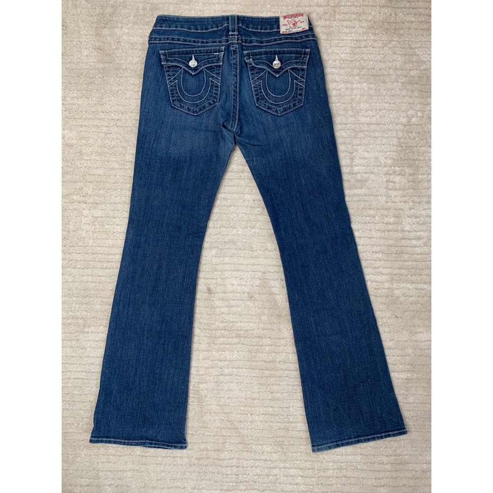 True Religion Becky Bootcut Jeans Dark Wash Low Rise Horseshoe Flap Pocket 27 - Picture 2 of 16